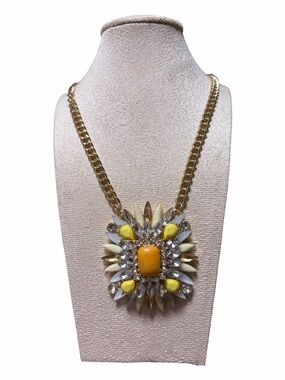 Statement Yellow Crystal Sunburst Necklace - Unbranded